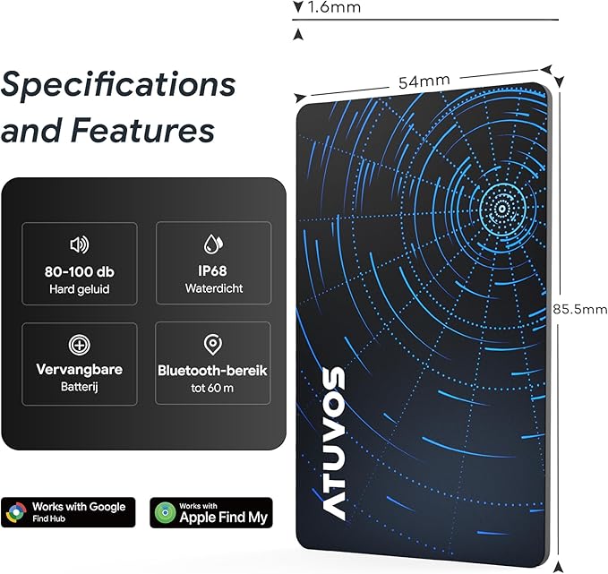 ATUVOS Dual System Air Card Tag Pro 2 Pack, Rechargeable Wallet Tracker Work with Android Google Find Hub or iOS Apple Find My APP (Huawei not Supported), Bluetooth Finder Locator for Wallet/Luggage