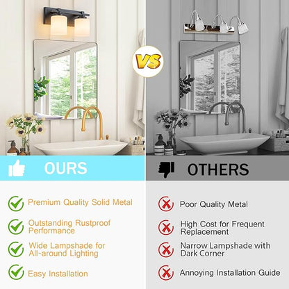 2 Light Modern Bathroom Light Fixtures Over Mirror, Black Vanity Lights for Bathroom Wall Sconces with Milky White Glass Shades, E26 Socket (Bulbs Not Included)