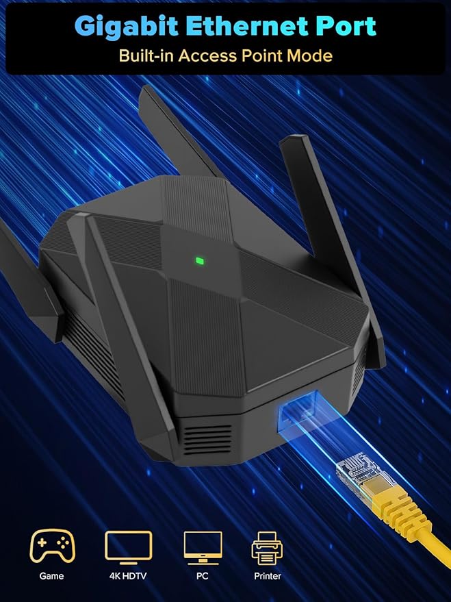 2026 AX3000 WiFi 6 Extender, WiFi Extender Signal Booster-Dual Band (2.4G/5.8G), Long Range WiFi Booster with Gigabit Ethernet Port, Access Point, No Required App, Easy Setup and Faster Speed (Black)