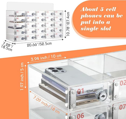 Threan 25 Slot Cell Phone Storage Box, Clear Cell Phone Storage Cabinet Wall Mounted, Including Door Locks and Keys for Office School Factory Classroom Students Staff