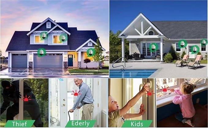 Window Alarm Sensors Door Alarms for Kids Safety , Home Security for Pool, Burglar Alarm, Dementia Patients Open (10Pack)