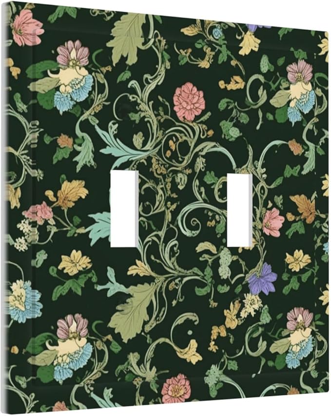 Decorative Light Switch Cover Plate Vintage Green Leaf Plant Rustic Pink Flower 2 Gang Wall Plate Oversized Double Toggle Two Switch Wall Cover Plate Dual Device Faceplate