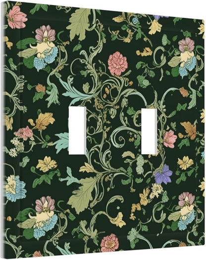 Decorative Light Switch Cover Plate Vintage Green Leaf Plant Rustic Pink Flower 2 Gang Wall Plate Oversized Double Toggle Two Switch Wall Cover Plate Dual Device Faceplate
