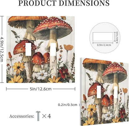 Decorative Switch Plates Mushroom Forest Butterfly Wild Flower 2 Gang Double Toggle Outlet Light Switch Cover Wall Plate Electrical Faceplate For Bed Room Living Room Decor
