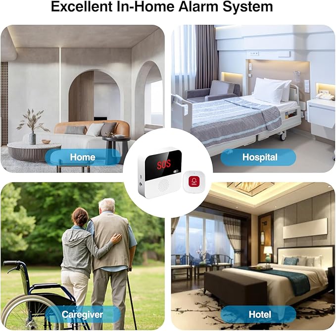 WiFi Elderly Monitoring, Caregiver Pagers Life Alert Systems for Seniors no Monthly Fee, 1 Receiver & 1 Panic Button, Compatible with Tuya Smart/Smart Life APP (Only Supports Wi-Fi 2.4GHz )