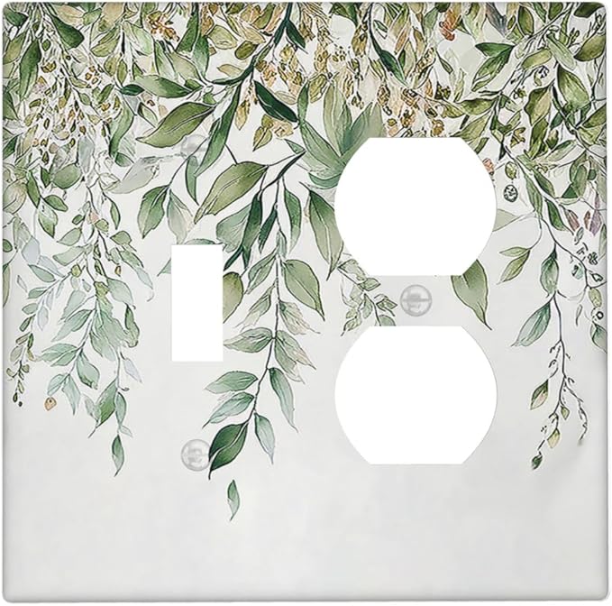 Wallplates Sage Green Eucalyptus Watercolor Plant Leaves 1 Toggle 1 Duplex Switch Plate Electrical GFCI Faceplate Decorative Light Switch Covers for Bedroom Bathroom Decor