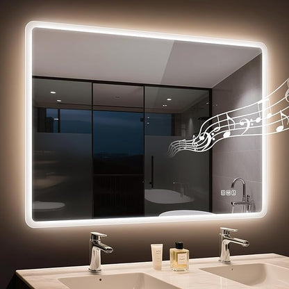 STARLEAD 40"x32" LED-Bathroom-Mirror-with-Lights, Wall-Mounted with Bluetooth Speaker, Anti-Fog, 3 Color Temperature, Dimmable Brightness, Waterproof, Tempered Glass, Frontlit & Backlit