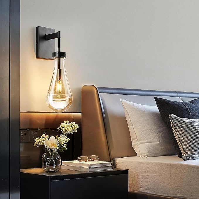 Raindrop Wall Sconces Black Sconces Wall Decor Modern Wall Lighting Glass Bathroom Sconces Indoor Vanity Light Wall Lamp for Bedroom Living Room Stair (1 Pack)