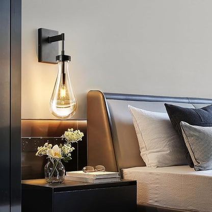 Raindrop Wall Sconces Black Sconces Wall Decor Modern Wall Lighting Glass Bathroom Sconces Indoor Vanity Light Wall Lamp for Bedroom Living Room Stair (1 Pack)