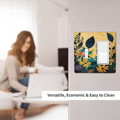 Abstract Minimalist Floral Botanical Boho Flower 2 Gang Combo 1 Toggle 1 Rcoker Light Switch Covers Decorative Switch Plates Electrical Switch Plates and Outlet Covers for Home Art Decor 4.5 X 4.5 IN
