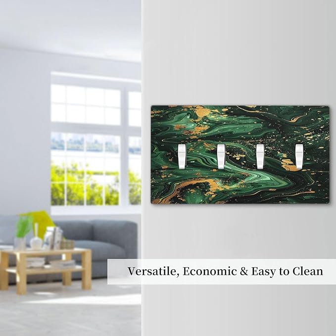 Light Switch Cover Plate Green/Gold Modern Abstract Luxury Marble Quad Toggle Wall Plates Decorative Switch Plates 4 Gang Outlet Covers Electrical Panel Cover Faceplate for Home Decor 4.5 X 8 IN