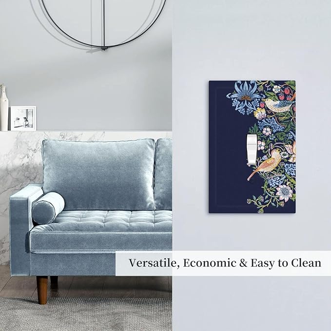 Decorative Light Switch Cover Plate Vintage Blue Morris Strawberry Thief Bird Flower 1 Gang Wall Plate Oversized Single Toggle Wall Cover Plate Jumbo Switchplate Faceplate