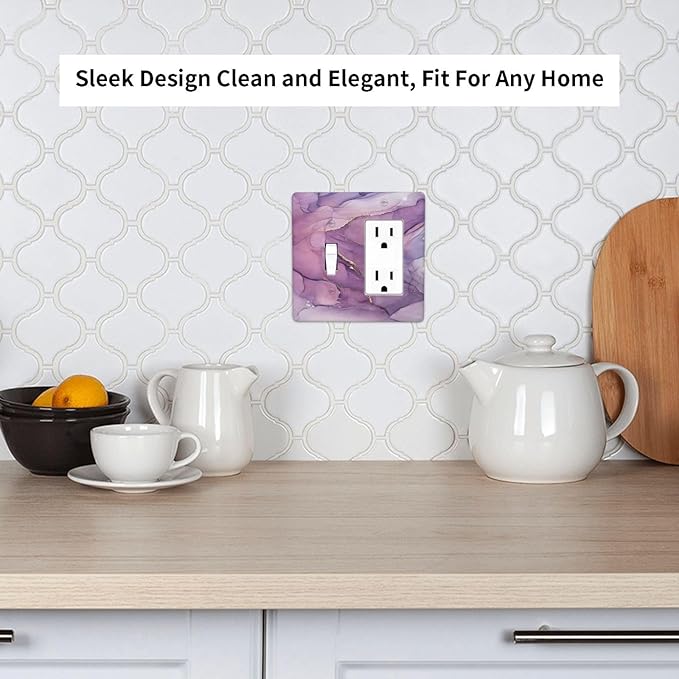 Outlet Covers Purple Marbling Golden Line 1 Toggle 1 Rocker Combination Decorative Wall Plate Electrical Switch Plates Light Switch Cover Plate for living Room Bathroom Decor