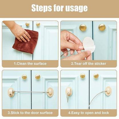 Hotop 4 Pack Cabinet Locks with Keys Mini Fridge Refrigerator Locks for Kids Toddlers Self Adhesive Child and Baby Proofing Safety for Deep Freezer Drawers Doors Latch(Light Brown)
