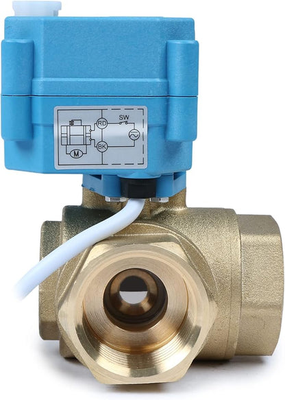 U.S. Solid 1" 3 Way Brass Motorized Ball Valve 110-230VAC, L Type Water Shutoff Valve with Manual Function, Standard Port, NOT for Drinking Water