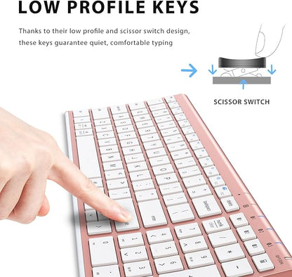 iClever BK10 Bluetooth Keyboard, Wireless Rechargeable Ultra-Slim Keyboard with Long Battery Life, Compatible with iOS, Android, Windows, Mac for iPad, Tablet, Laptop, PC, Phone (Rose Gold)