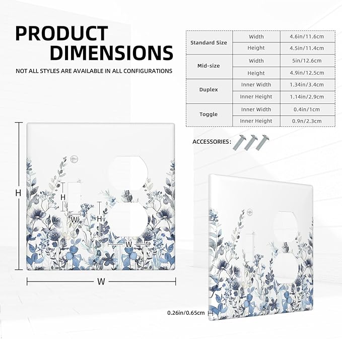 Wallplates Light Blue Watercolor Leaves Plant With Floral 1 Toggle 1 Duplex Switch Plate Electrical GFCI Faceplate Decorative Light Switch Covers for Bedroom Bathroom Decor