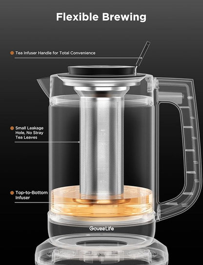 GoveeLife Smart Electric Kettle with Tea Infuser for Loose Leaf, 1.7 L Electric Tea Kettle with Brewing Program, Variable Temperature Control, 2 H Keep Warm & Auto Shut-Off, BPA Free. Black