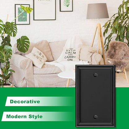 Black Modern Decorative Wall Plate Light Switch Cover Decorator Outlet Covers Rocker Switch Plates Bamboo Fiber Material Wall Plates for Kitchen Bathroom (1 Gang Single Blank-4 Pack)