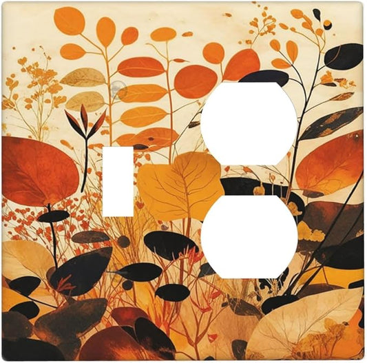 Wallplates Boho Warm Colorful Plant Leaves 1 Toggle 1 Duplex Switch Plate Electrical GFCI Faceplate Decorative Light Switch Covers for Bedroom living Room Decor