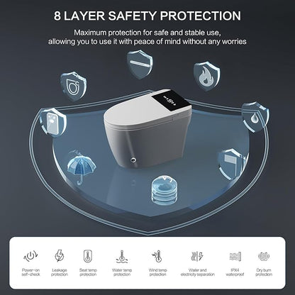 Smart Toilet with Bidet Built-In and Tank – Foam Shield, Heated Seat, Dual Flush, Warm Water & Dryer, Mutiple Clean Modes, Foot Sensor, Night Light, and Wireless Remote Control