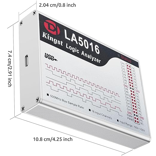 LA5016 USB Logic Analyzer - 16 Channels 500MS/s 10GB Depth PWM Generator, MCU ARM FPGA Debug Tool, English Software, Support for Windows, macOS, Linux