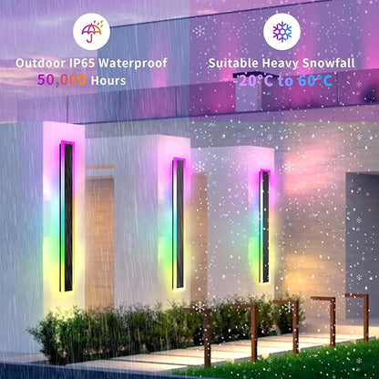 2 Pack Outdoor RGB Long Wall Lights, 47.2inch Wall Lights RGB/Warm/White Dimmable Modern Led Wall Lighting, Ip65 Waterproof Wall Sconce with Remote APP Control for Outdoor/Indoor Party Gathering