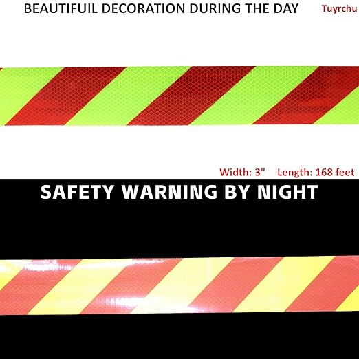 Non Fading Reflective Tape Outdoor Waterproof 3 inch Wide for Truck, High Visibility Warning Safety Industrial Marking Tape (168 feet)