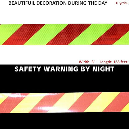 Non Fading Reflective Tape Outdoor Waterproof 3 inch Wide for Truck, High Visibility Warning Safety Industrial Marking Tape (168 feet)