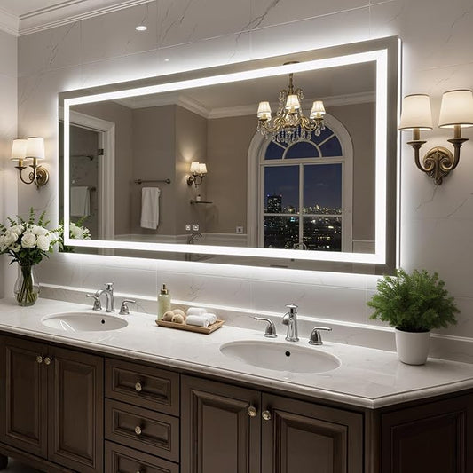 72X36 Inch LED Bathroom Mirror with Lights, Frontlit+ Backlit Bathroom Vanity Mirror for Wall, Ultra-Clear Tempered Glass, Shatter-Proof, Anti-Fog and Memory Function, ETL Listed