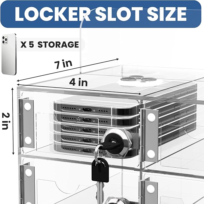 Cell Phone Locker 100 Slots, Wall-Mounted Cell Phone Lock Box with Keys, Acrylic Cell Phone Storage Locker for Employees Office Classroom Gym, Clear Cell Phone Locker Cabinet for Storage (40 Slots)