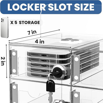 Cell Phone Locker 100 Slots, Wall-Mounted Cell Phone Lock Box with Keys, Acrylic Cell Phone Storage Locker for Employees Office Classroom Gym, Clear Cell Phone Locker Cabinet for Storage (40 Slots)