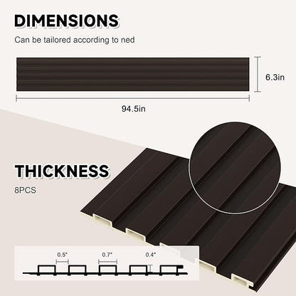 Slat Wall Paneling,8-Pack 3D WPC Wood Wall Panels,Acoustic Wall Panels for Interior Wall Decor,Living Room,Bedroom,Black Brown,95 x 6 in