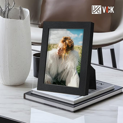 VCK 5x7 Picture Frames Black Set of 6, Wide Border Wood Poster Frame, Multi-Directional Display Family Photos, Office Prints, Studio/Gallery Artwork, Woodgrain Series, Tabletop & Wall Hanging
