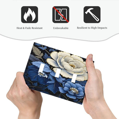 Blue White Flowers Light Switch Covers 3 Gang Triple Toggle Wall Plate Decorative Switchplate Electrical Faceplate for Farmhouse Living Decor