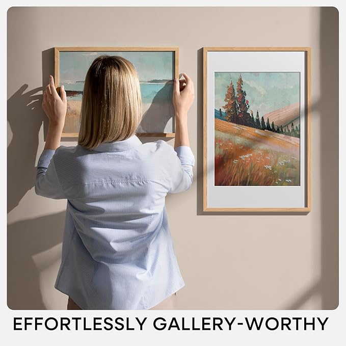 Homeforia 17x24 Picture Frame Natural Wood, High End Oak 17x24 Light Wooden Poster Frame with Mat 13x19, 17 x 24 Frames Matted to 13 x 19 Photo, 24x17 Hanging Frame, Tempered Glass, Wall Kit, Set of 1