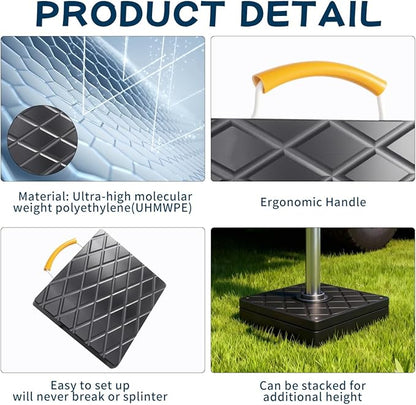 Trailer Stabilizer Pads (2 Pack), UHMWPE 12 X 12 X 1 inchs Non-Slip Rv Jack Pads Camper Outrigger Pads with Handle, Heavy Duty Stabilizing Blocks for Truck/Trailer/Crane