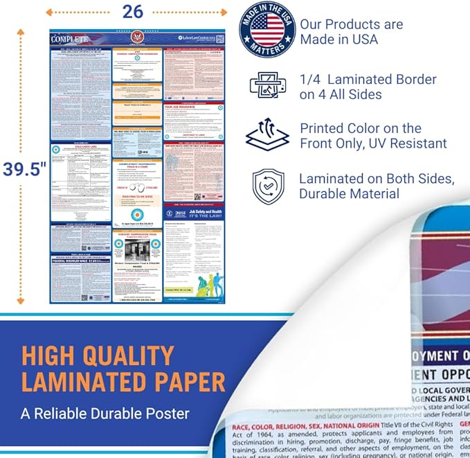 2025 New Mexico Labor Law Poster - State, Federal, OSHA Compliant - Workplace Required Posting for Employees - English Employment Poster- UV Laminated Waterproof - 26" x 39.5”- English