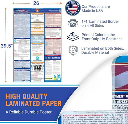 2025 New Mexico Labor Law Poster - State, Federal, OSHA Compliant - Workplace Required Posting for Employees - English Employment Poster- UV Laminated Waterproof - 26" x 39.5”- English