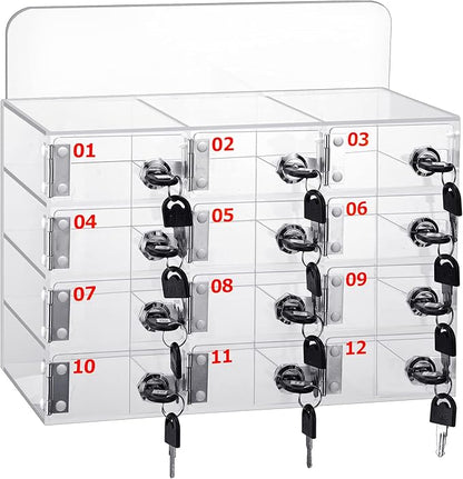 Threan Cell Phone Locker Box for Classroom with Door Locks and Keys Clear Acrylic Phone Jail Storage Cabinet Wall Mounted for School Factory Office(12 Slot)