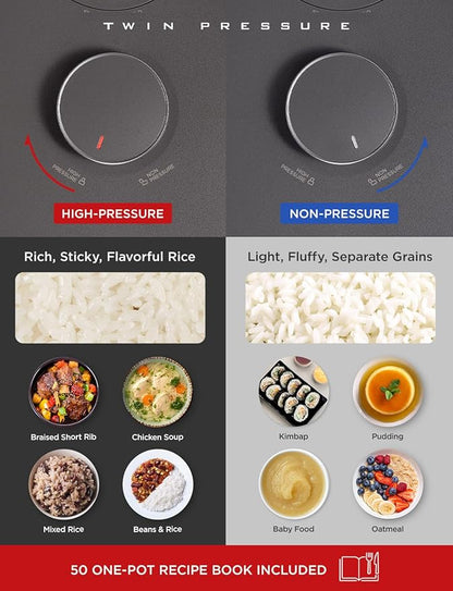 CUCKOO Twin Pressure Rice Cooker 6-Cup Uncooked / 12-Cup Cooked with Induction Heating Technology, Silent Pressure System, Open Cooking Mode, Dynamic Display, Eco Inner Pot, Gray (CRP-PHTR0609FS)