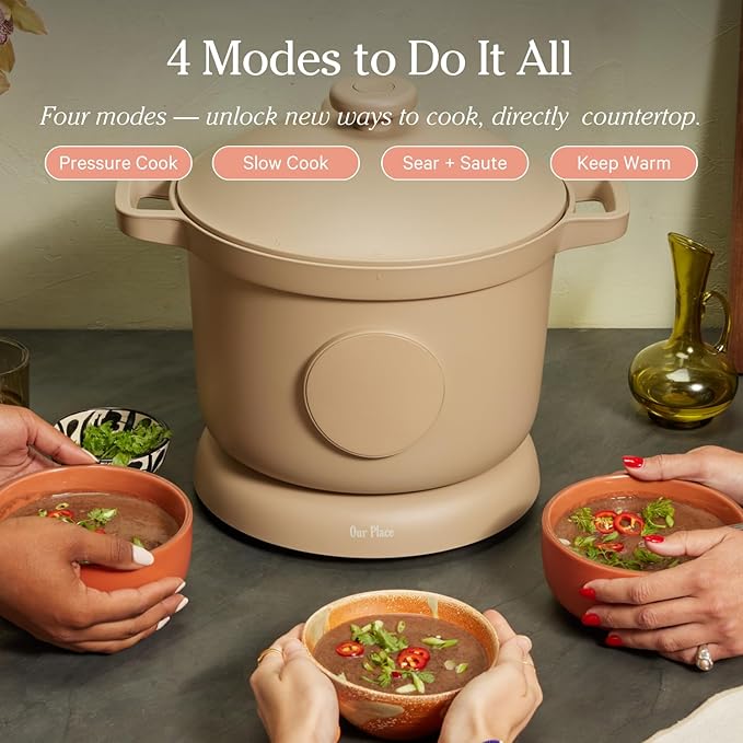 Our Place Dream Cooker | 6 Qt Ceramic Nonstick Multicooker & Pressure Cooker with Touchscreen Controls & Auto Steam Release | 4 Modes: Pressure Cook, Sauté/Sear, Slow Cook & Warm | Steam