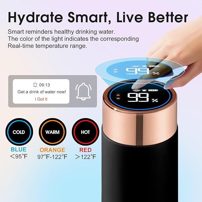 Vsitoo Smart self cleaning Insulated Water Bottle, 8.5oz Stainless Steel Vacuum Flask, AI Self-Clean, 30-Day Battery Life, BPA-Free, Magnetic Charging, Portable Travel Mug Gifts for Men Women, Black