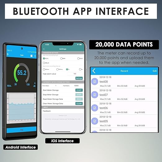 Decibel Meter Data Logger Bluetooth Sound Decibel Meter, Compatible with Smartphone for App Data Records 30dB to 130dBA Sound Level Meter Portable SPL Meter for Classroom Home Office
