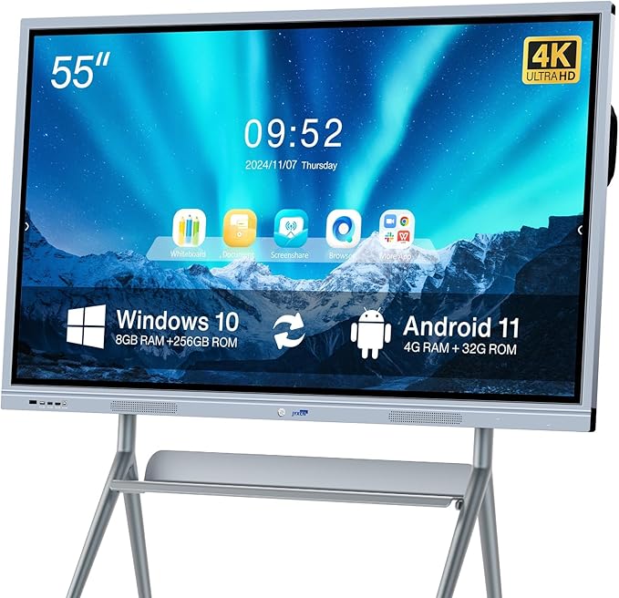 Smart Board Collaboration Hub, 55" Digital Interactive Whiteboard Display with 4K Touchscreen, Windows 11 & Android 10 Dual System,Electronic Smartboard for Classroom Office Home (Board Only)