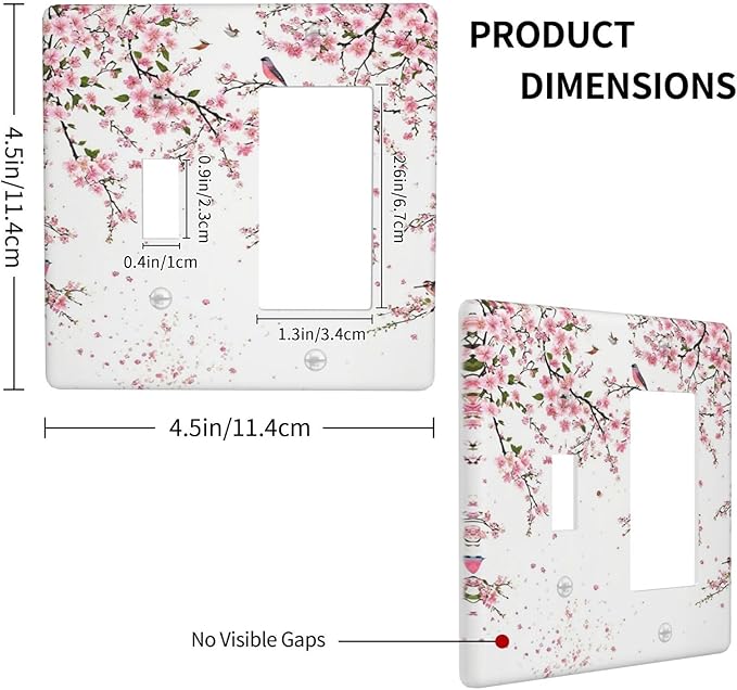 Decorative Outlet Covers Rustic Plum Blossom Pink Flowers 2 Gang Wall Plate Single Toggle 1 Rocker Light Switch Cover Switch Plate Covers Faceplate for Home Bedroom Decor