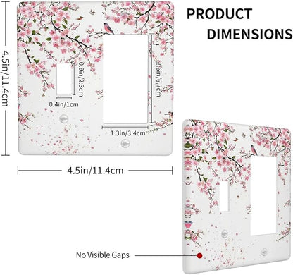 Decorative Outlet Covers Rustic Plum Blossom Pink Flowers 2 Gang Wall Plate Single Toggle 1 Rocker Light Switch Cover Switch Plate Covers Faceplate for Home Bedroom Decor