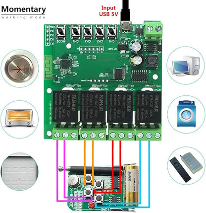4-Channel WiFi Smart Switch Relay Module, TUYA/Smart Life App for Smart Home Remote Control, Momentary Time Adjustable, Compatible with Alexa/Google Assistant