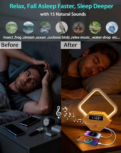 White Noise Sound Machine with Sunrise Alarm Clock,Wake Up Light for Heavy Sleepers Adults Baby,15 Soothing Sounds Smart Sleep Aid, Dimmable Night Light with Dual USB Charger,Gift for Kid Baby Mom Dad