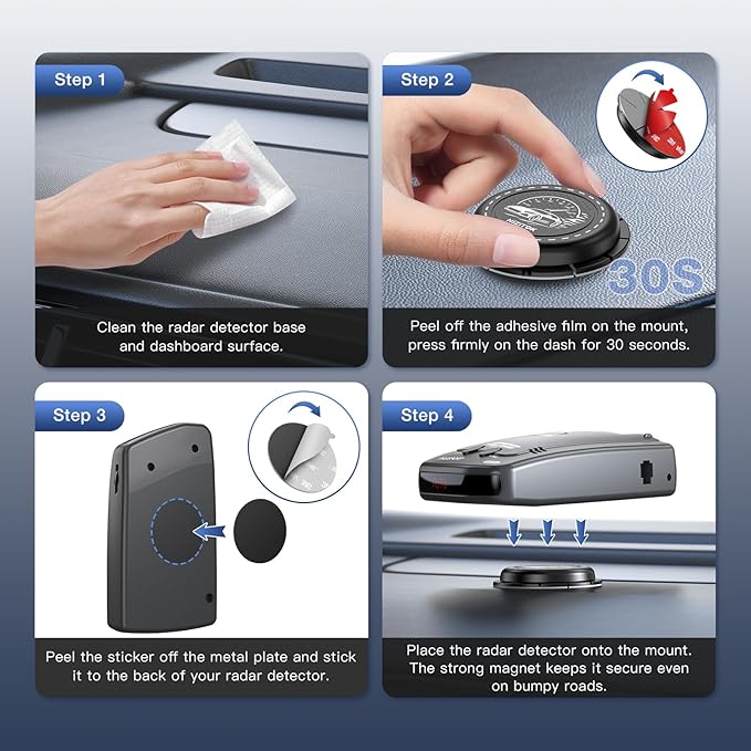 Upgraded Magnetic Radar Detector Dashboard Mount with N52 Magnets, Adhesive Holder for Escort, Uniden, Valentine One, Anti-Vibration Stable Fit, Adjustable Angle Design